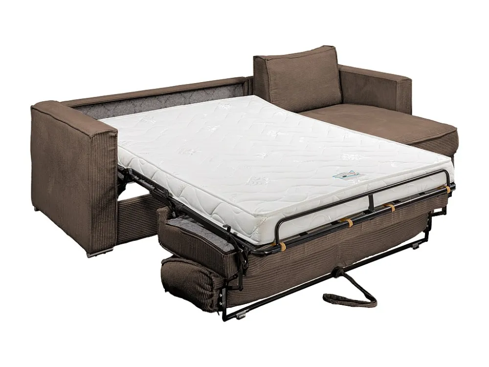 Divano letto angolare ribalta Velluto coste Marrone Posto letto 140 cm sp 14 cm LORETO