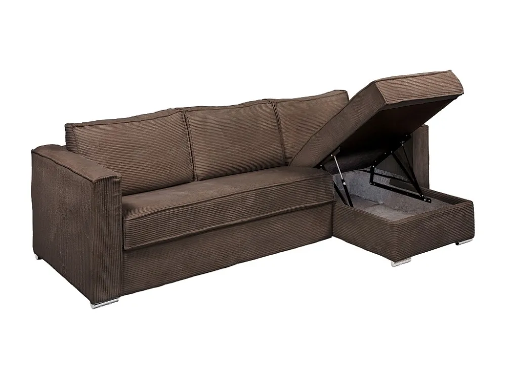 Divano letto angolare ribalta Velluto coste Marrone Posto letto 140 cm sp 14 cm LORETO