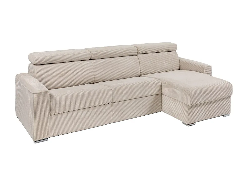 Divano letto angolare ribalta Velluto coste Beige Posto letto 140 cm sp 18 cm VIZIR