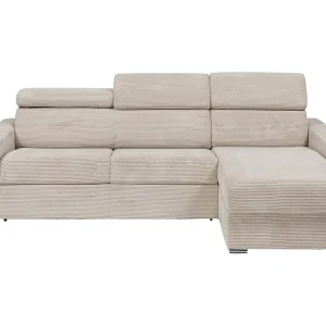 Divano letto angolare ribalta Velluto coste Beige Posto letto 140 cm sp 14 cm VIZIR