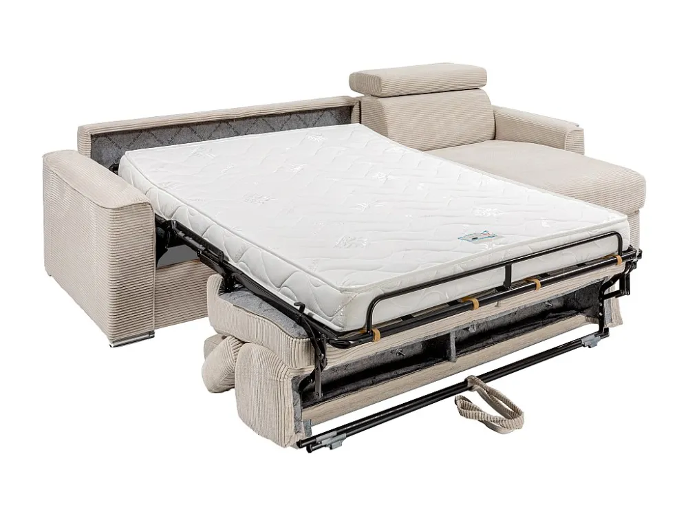 Divano letto angolare ribalta Velluto coste Beige Posto letto 140 cm sp 14 cm VIZIR