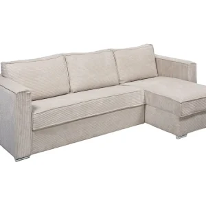 Divano letto angolare ribalta Velluto coste Beige Posto letto 160 cm sp 22 cm LORETO