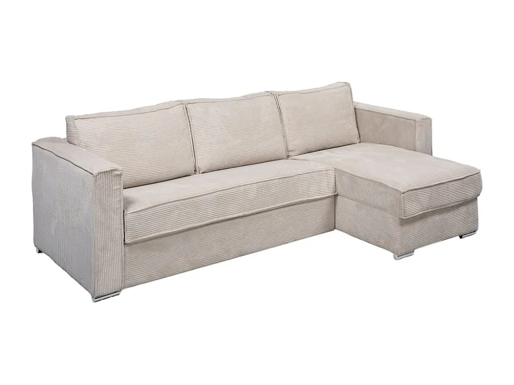 Divano letto angolare ribalta Velluto coste Beige Posto letto 160 cm sp 22 cm LORETO