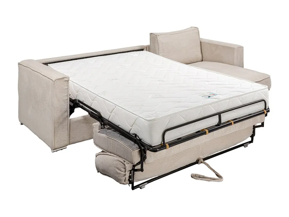 Divano letto angolare ribalta Velluto coste Beige Posto letto 160 cm sp 22 cm LORETO
