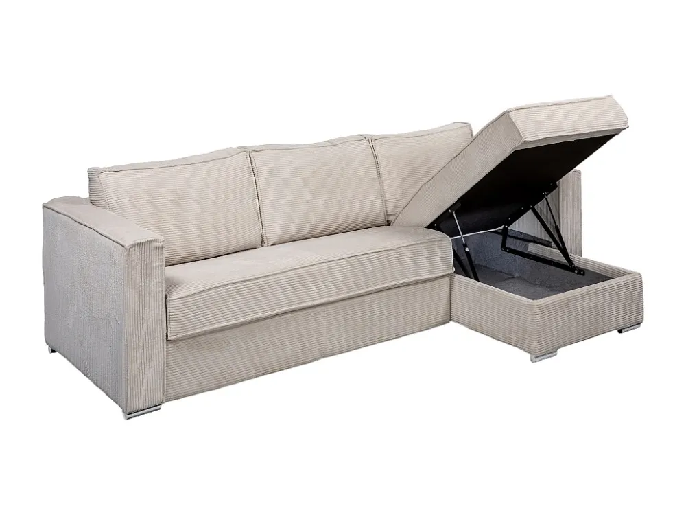 Divano letto angolare ribalta Velluto coste Beige Posto letto 160 cm sp 22 cm LORETO