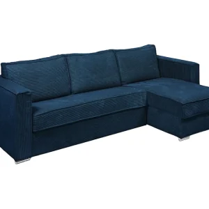 Divano letto angolare ribalta Velluto coste Blu notte Letto 140 cm sp 14 cm LORETO