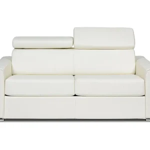 Divano letto 3 posti ribalta Pelle Bianco Posto letto 140 cm Materasso 22 cm VIZIR