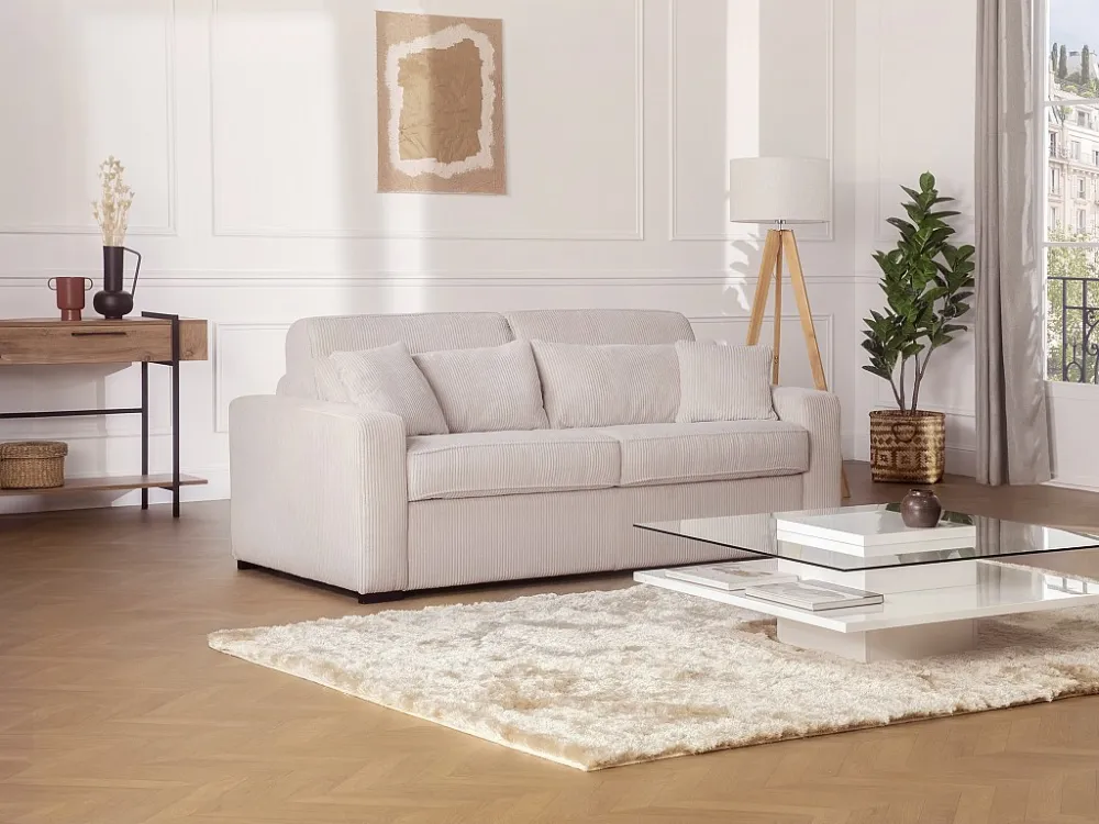Divano letto 4 posti ribalta Tessuto Panna letto 160 cm materasso 14 cm MONDOVI