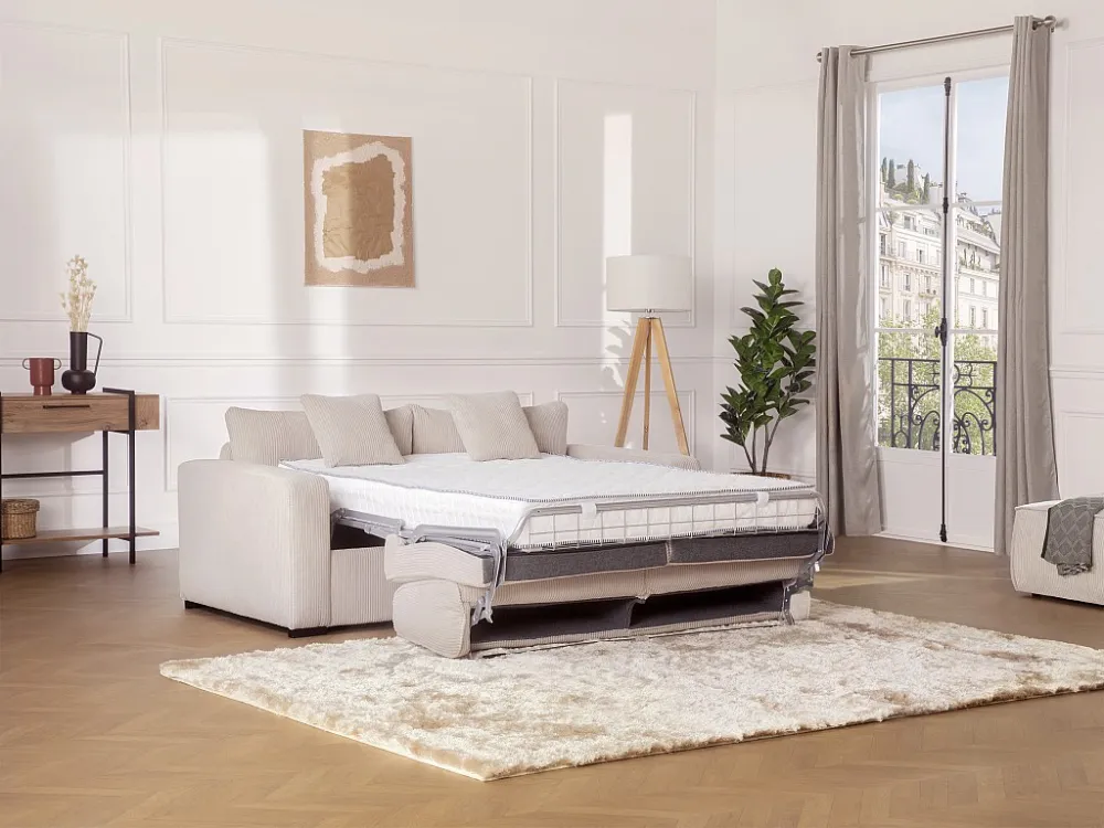 Divano letto 4 posti ribalta Tessuto Panna letto 160 cm materasso 14 cm MONDOVI