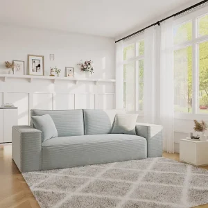 Divano letto 3 posti ribalta Velluto coste Grigio Letto 140cm Materasso 14cm memory AMELIA
