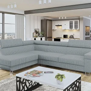 Divano ad angolo sinistro "Fonti" velluto coste grigio con contenitore e funzione letto - 5 posti Habitat et jardin