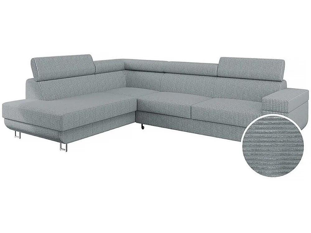 Divano ad angolo sinistro "Fonti" velluto coste grigio con contenitore e funzione letto - 5 posti Habitat et jardin