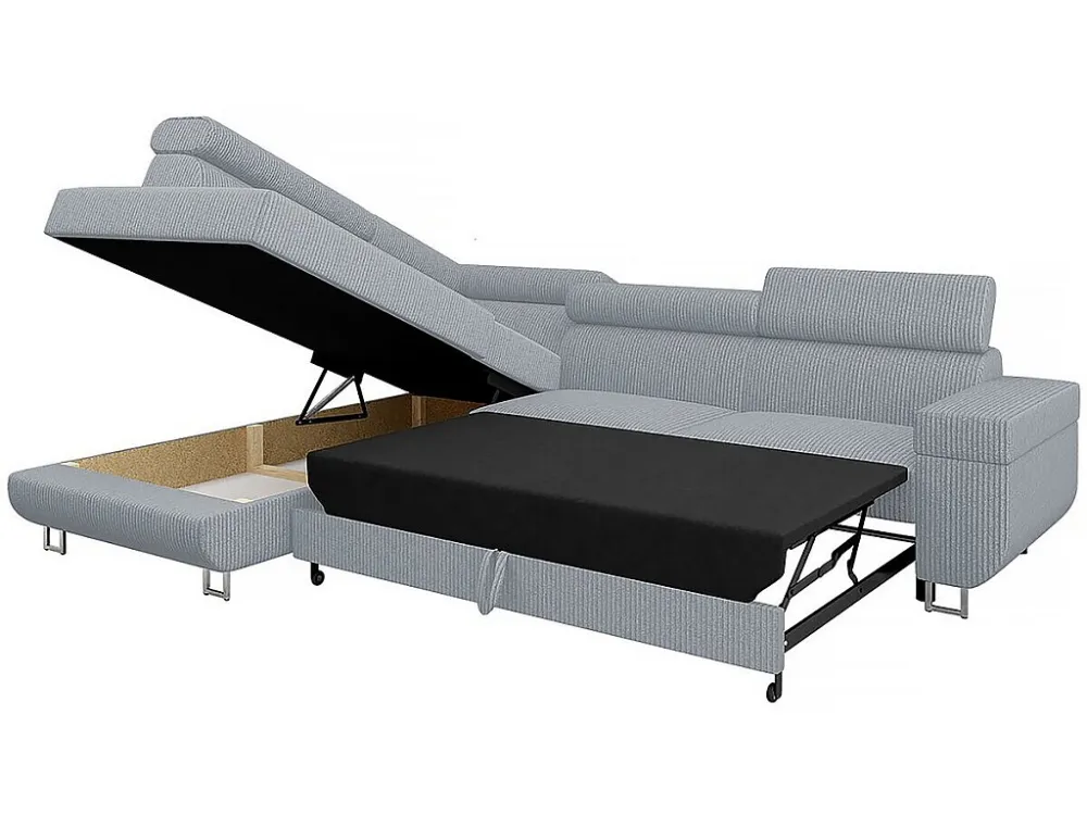 Divano ad angolo sinistro "Fonti" velluto coste grigio con contenitore e funzione letto - 5 posti Habitat et jardin