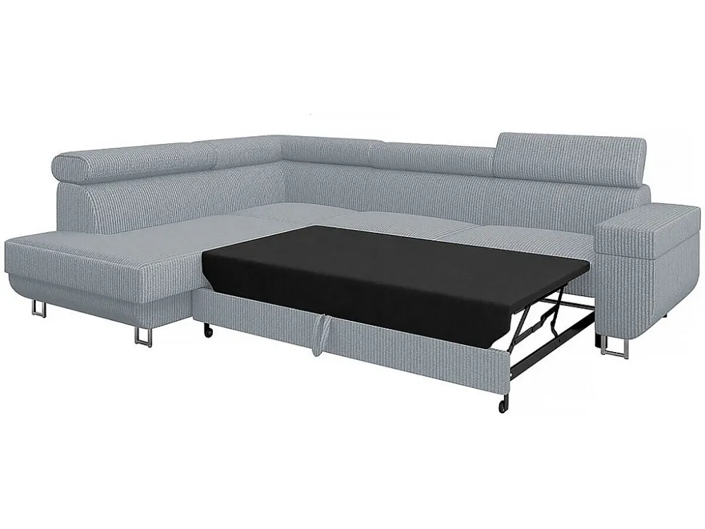 Divano ad angolo sinistro "Fonti" velluto coste grigio con contenitore e funzione letto - 5 posti Habitat et jardin