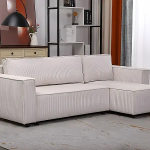 Divano ad angolo velluto coste "Montaigne S" - 3 posti - Beige - Comodo ed elegante per il tuo soggiorno Habitat...