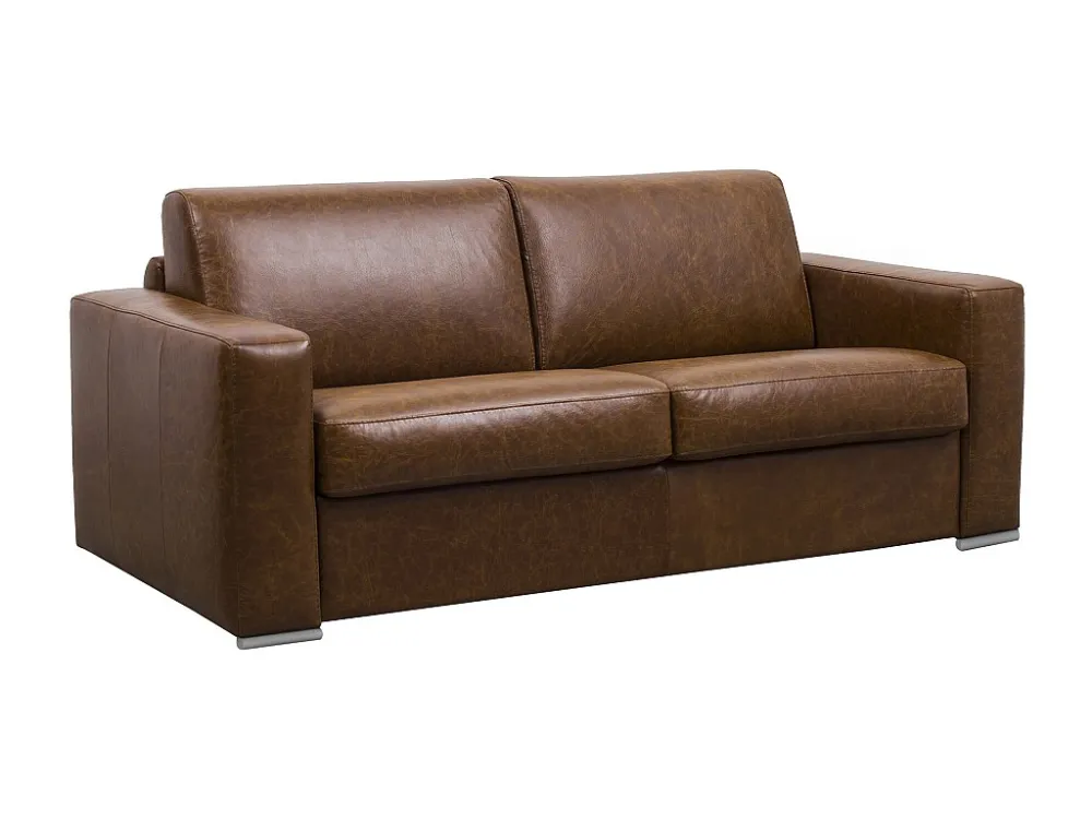 Divano letto 3p ribalta 100% Pelle di bufalo vintage caramello mater. 22cm DELECTEA II LINEA SOFA