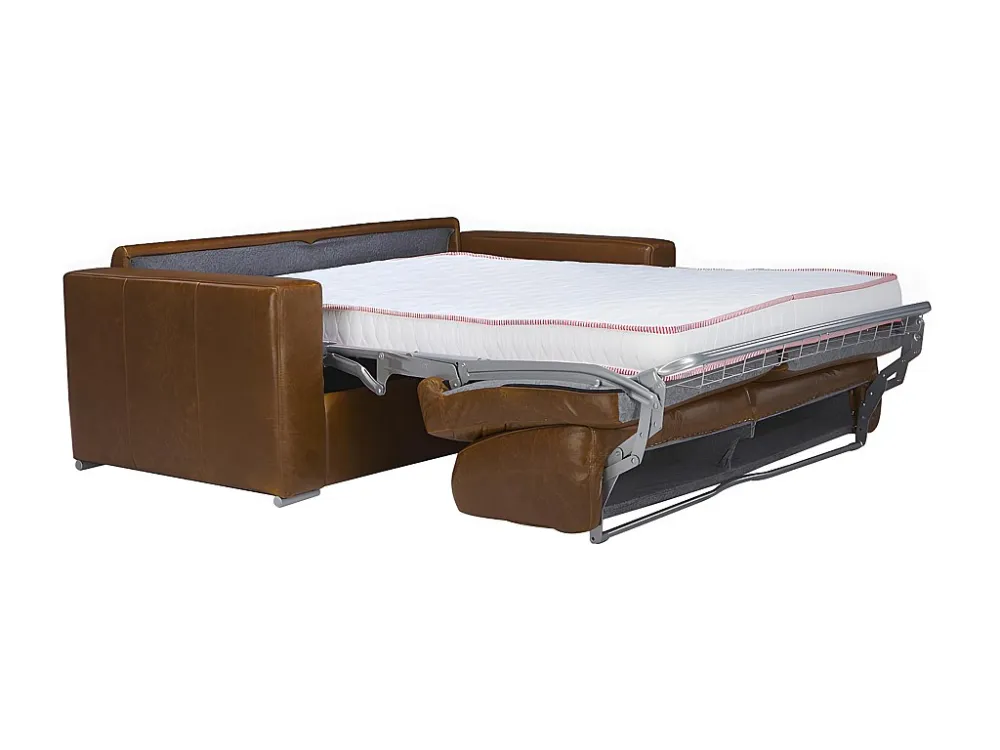 Divano letto 3p ribalta 100% Pelle di bufalo vintage caramello mater. 22cm DELECTEA II LINEA SOFA