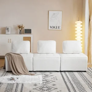 Divano componibile 3 posti tessuto French terry con cuscini - Senza braccioli - 76 x 73 x 76 cm - Bianco Merax
