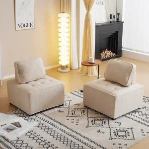 Divano componibile 2 posti tessuto French terry con cuscini - Senza braccioli - 76 x 73 x 76 cm - Beige Merax