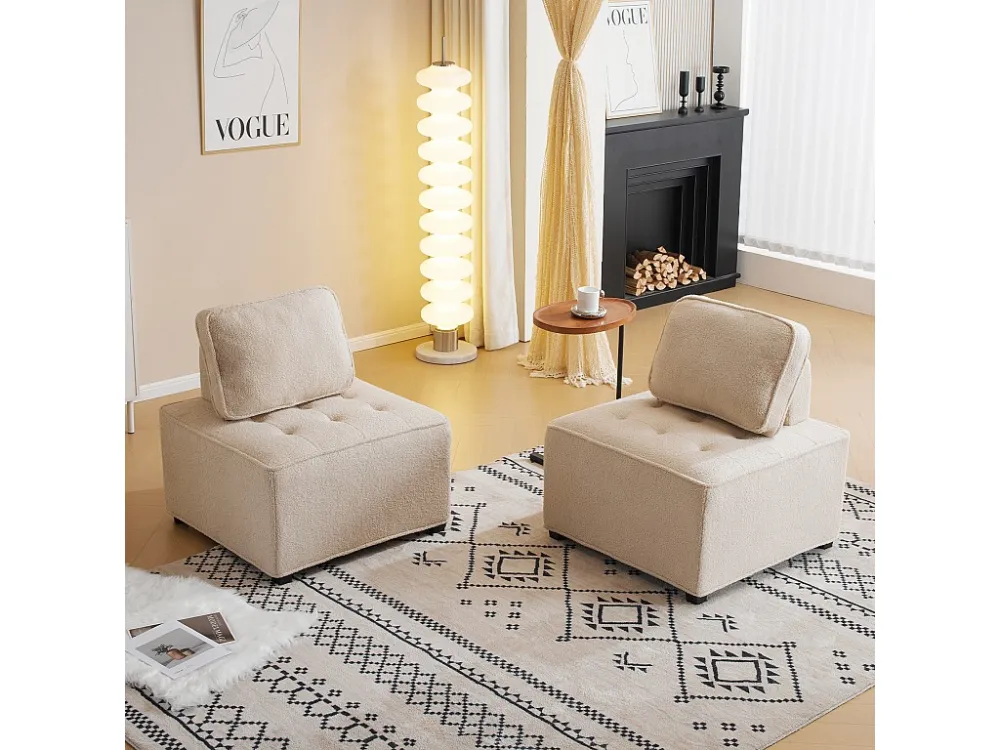 Divano componibile 2 posti tessuto French terry con cuscini - Senza braccioli - 76 x 73 x 76 cm - Beige Merax