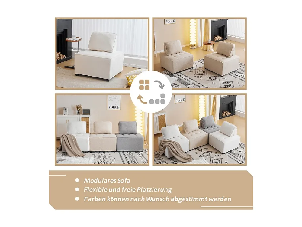 Divano componibile 2 posti tessuto French terry con cuscini - Senza braccioli - 76 x 73 x 76 cm - Beige Merax