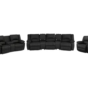 Divano 3 posti 2 posti e poltrona relax Pelle di vacchetta Nero AROMA
