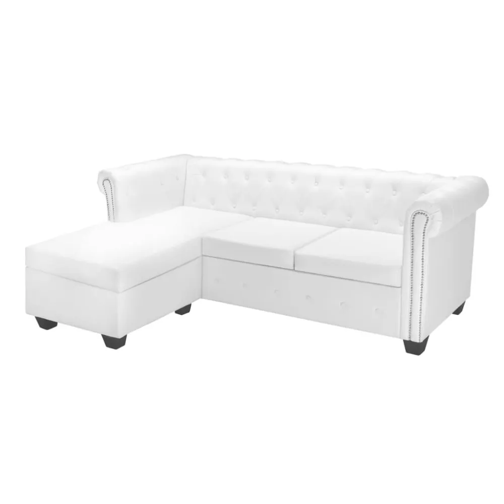 Divano Chesterfield L Finta Pelle Bianco con Isolamento Smaltato