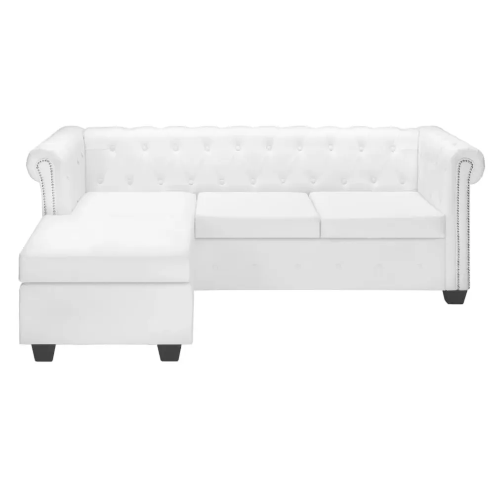 Divano Chesterfield L Finta Pelle Bianco con Isolamento Smaltato