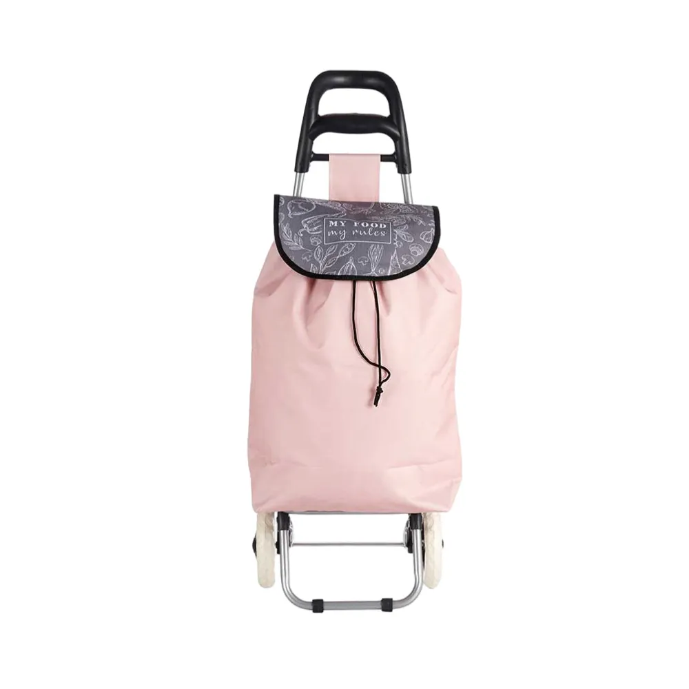 Carrello Portaspesa con Manico e 2 Ruote Metallo Zincato Borsa da 33LT Rosa