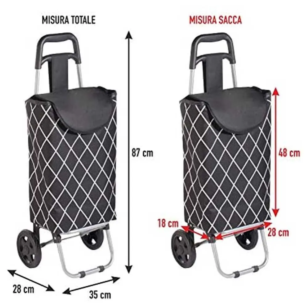 Carrello Portaspesa Trolley Carrellino Porta Spesa 2 Ruote Tessuto 24LT Nero