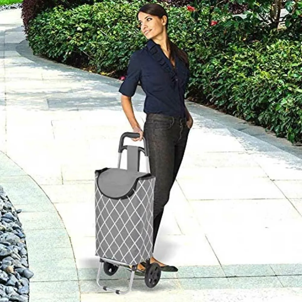 Carrello Portaspesa Trolley Carrellino Porta Spesa 2 Ruote Tessuto 24LT Grigi