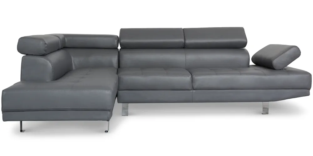 Divano Alfa angolare con poggiatesta sollevabili grigio similpelle