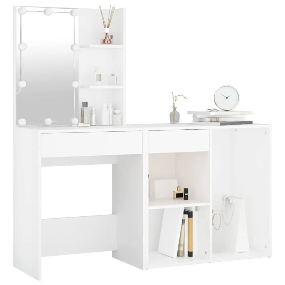 Applique Braccio Toeletta con LED e Armadietto Bianco Legno Multistrato