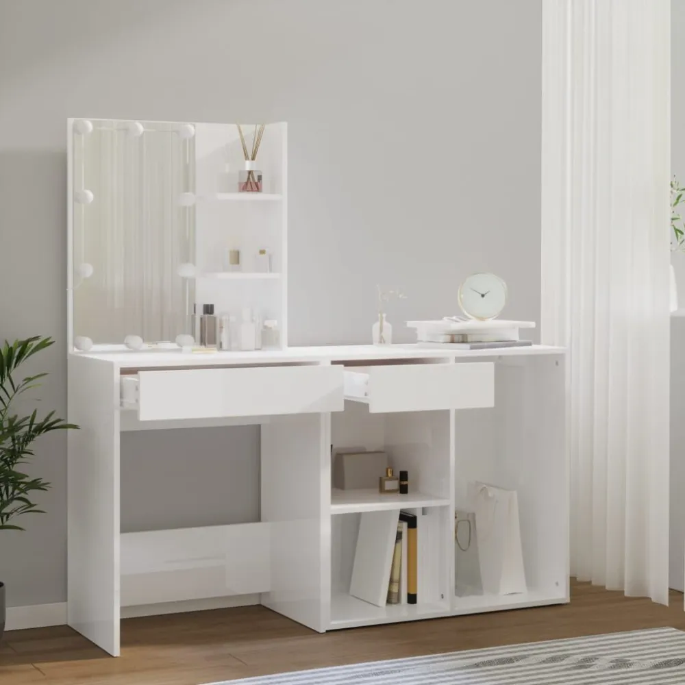 Applique Braccio Toeletta con LED e Armadietto Bianco Legno Multistrato