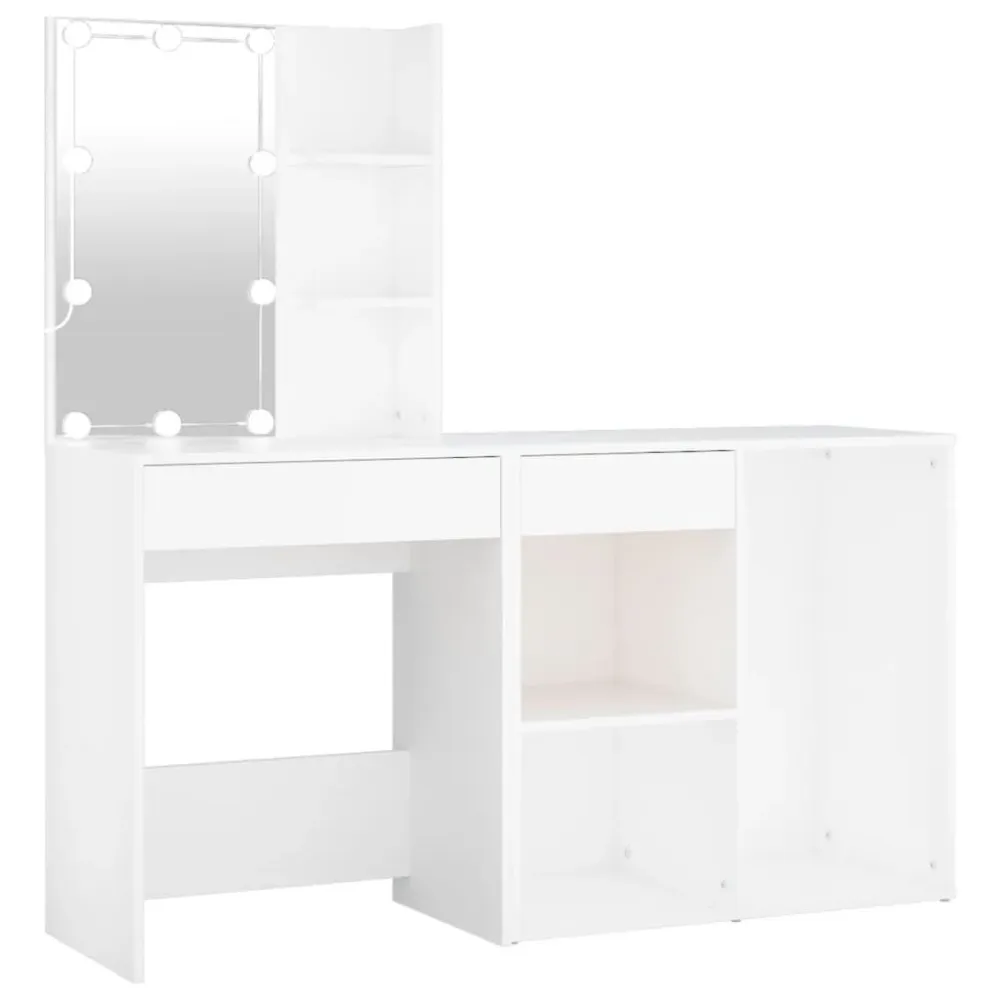 Applique Braccio Toeletta con LED e Armadietto Bianco Legno Multistrato