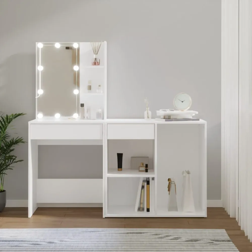 Applique Braccio Toeletta con LED e Armadietto Bianco Legno Multistrato