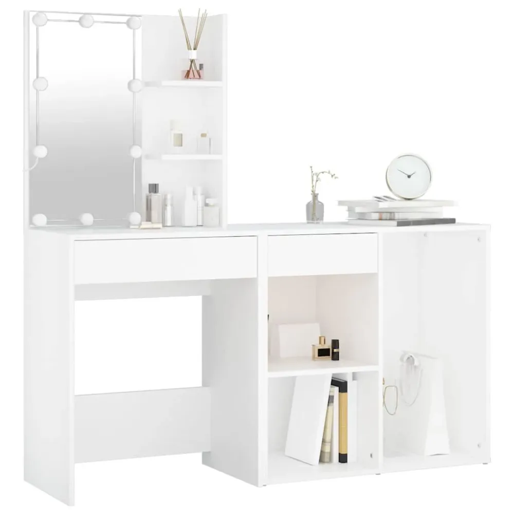 Applique Braccio Toeletta con LED e Armadietto Bianco Legno Multistrato