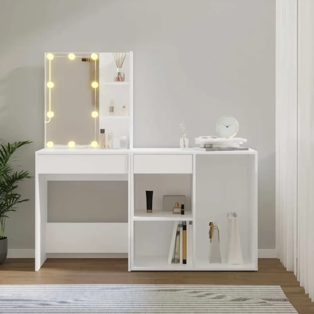 Applique Braccio Toeletta con LED e Armadietto Bianco Legno Multistrato