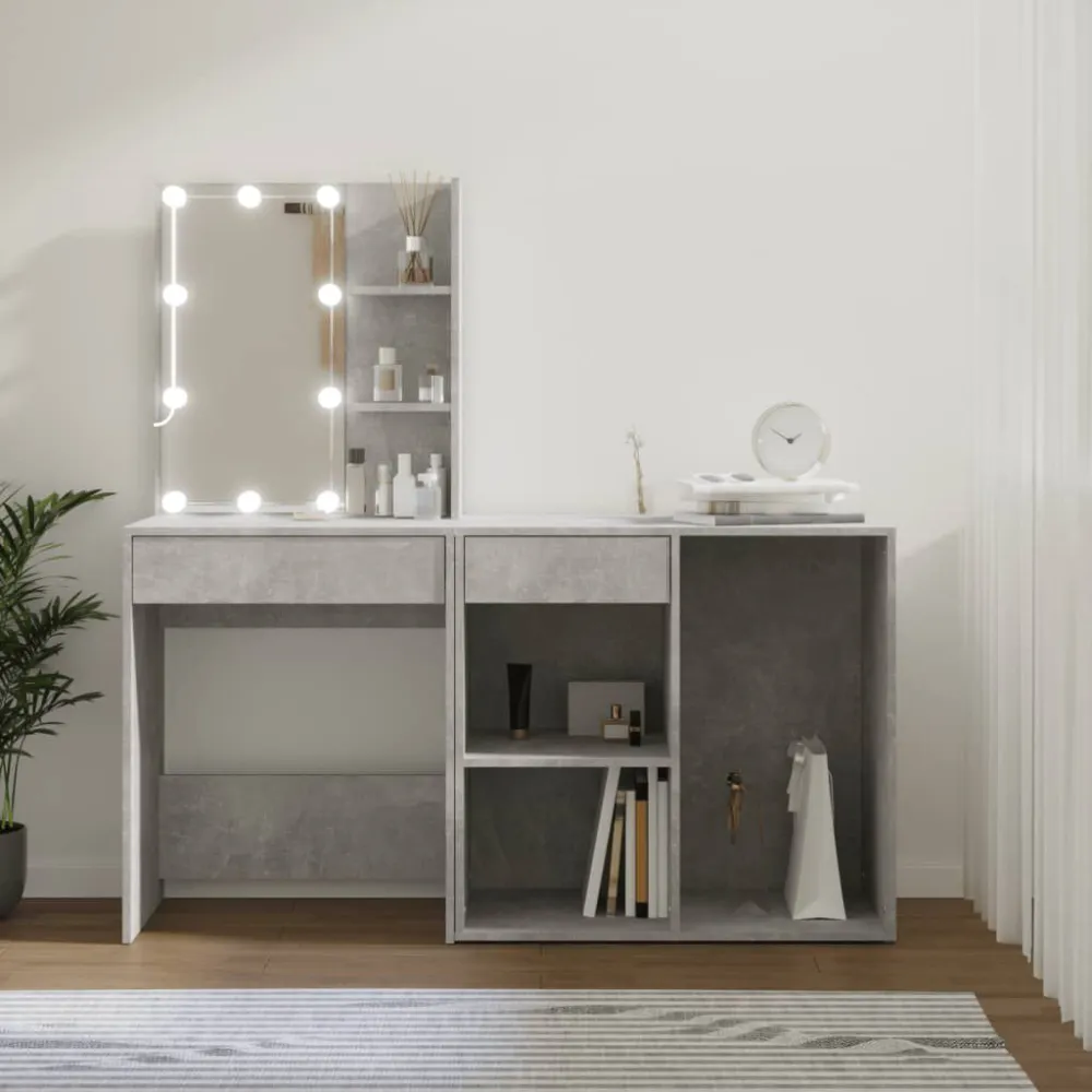 Design Moderno Toeletta LED con Armadietto Legno Multistrato Grigio Cemento