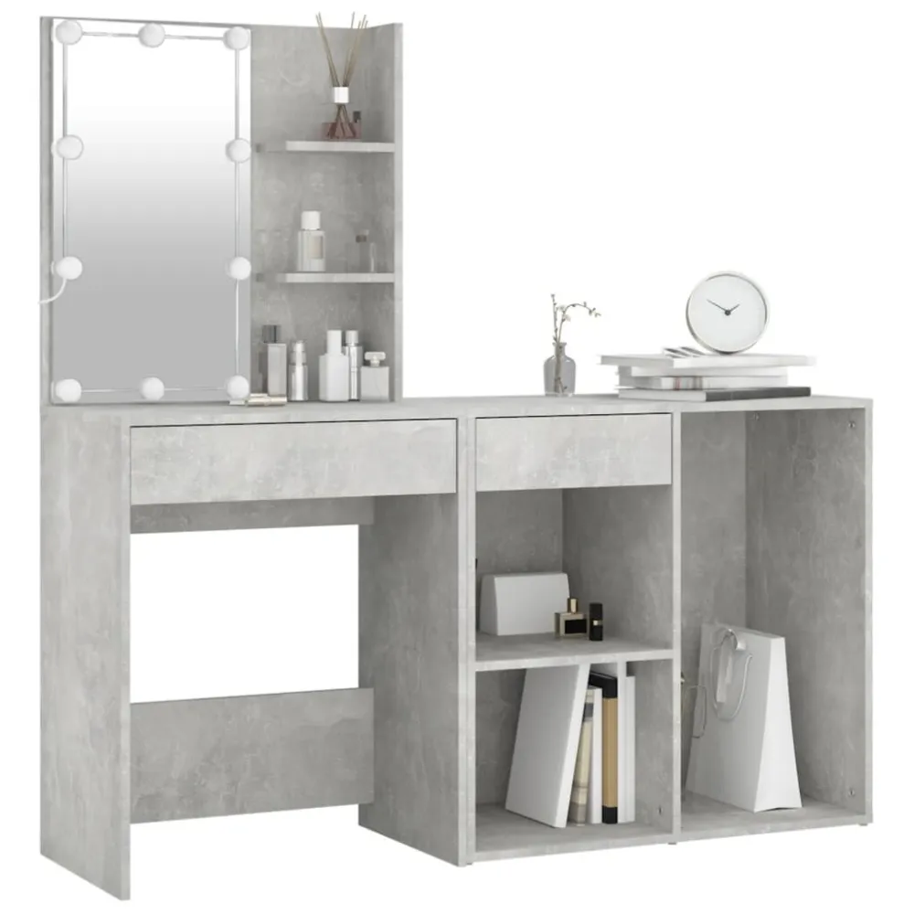 Design Moderno Toeletta LED con Armadietto Legno Multistrato Grigio Cemento