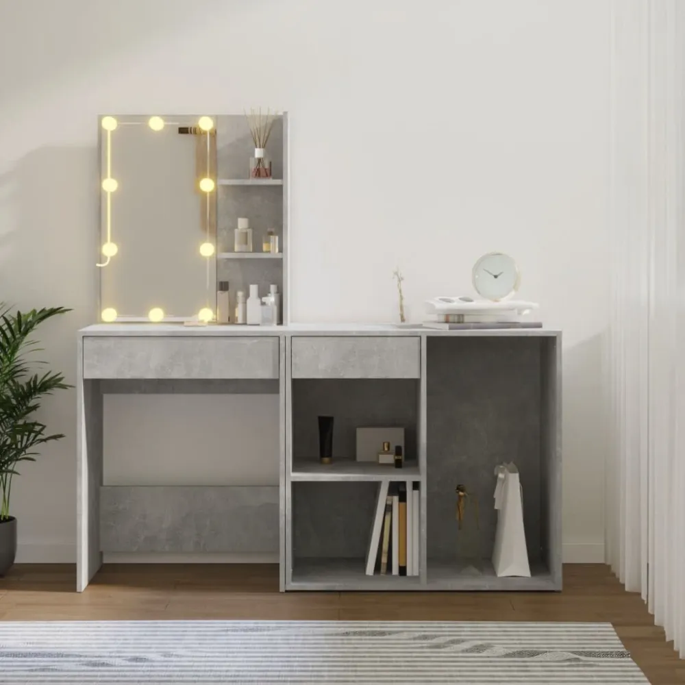 Design Moderno Toeletta LED con Armadietto Legno Multistrato Grigio Cemento