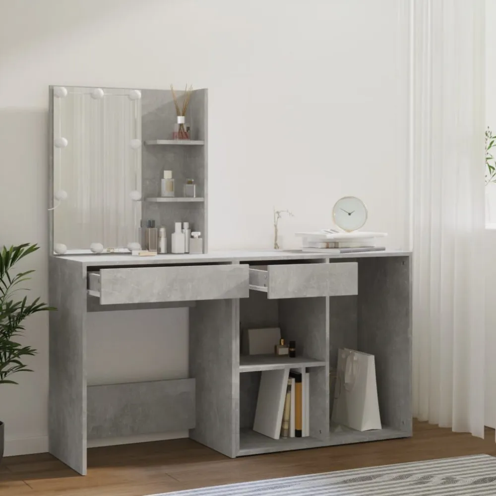 Design Moderno Toeletta LED con Armadietto Legno Multistrato Grigio Cemento