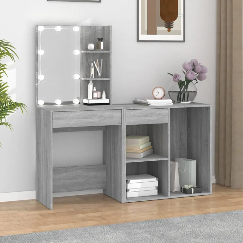 Lampada Sospensione da Parete Toeletta con LED e Armadietto Grigio Sonoma Legno Multistrato