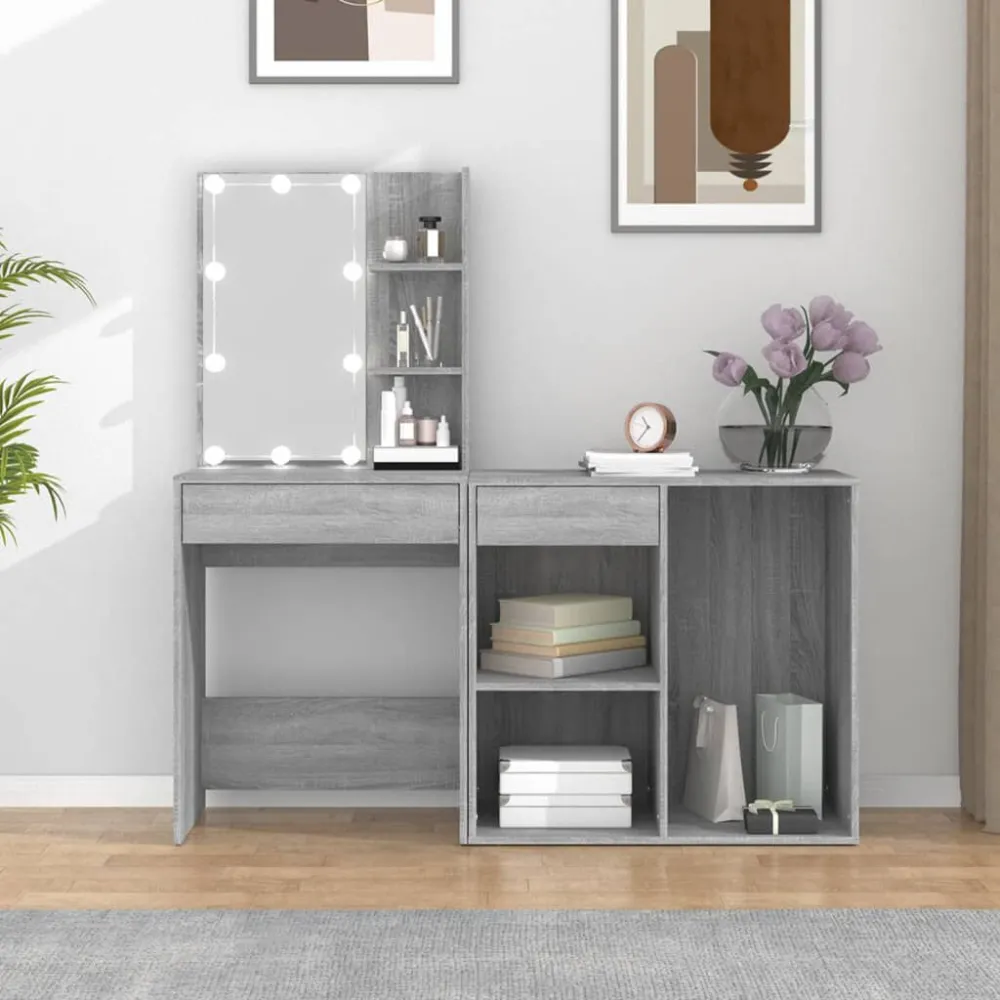 Lampada Sospensione da Parete Toeletta con LED e Armadietto Grigio Sonoma Legno Multistrato