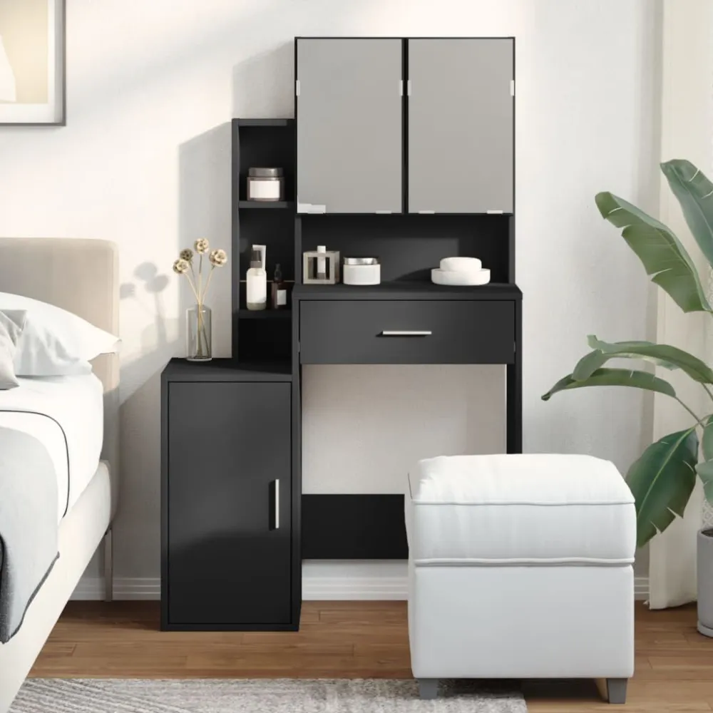 Toeletta con Armadietto Nero 80x35x132 cm - Con Installazione Inclusa