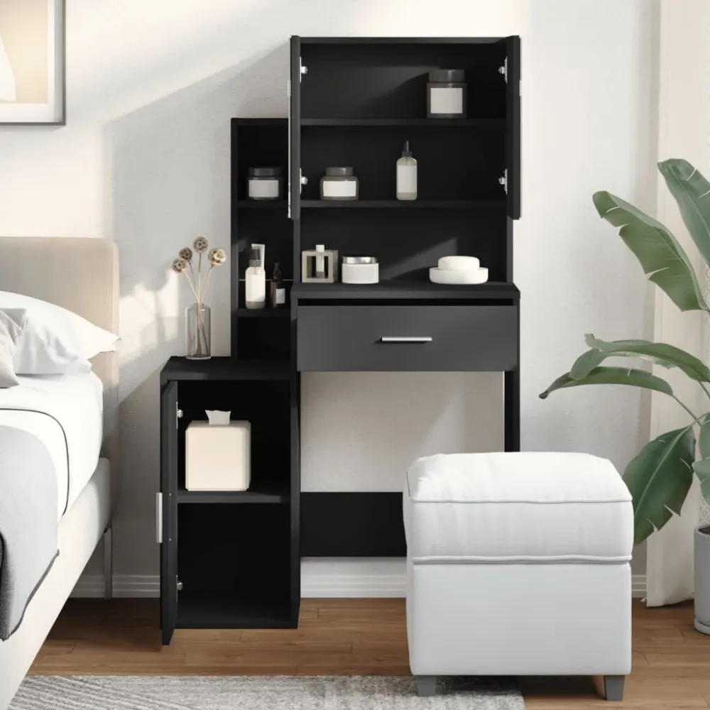 Toeletta con Armadietto Nero 80x35x132 cm - Con Installazione Inclusa