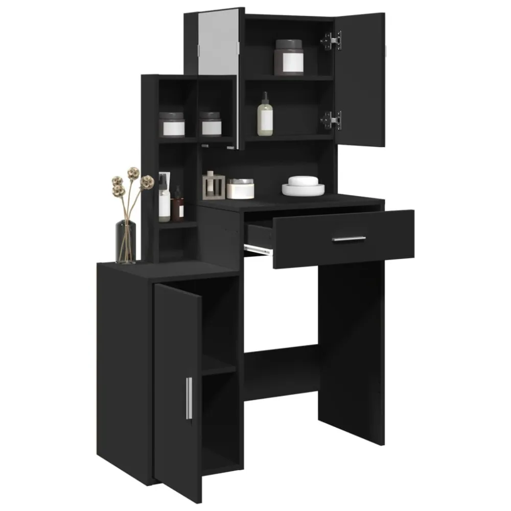 Toeletta con Armadietto Nero 80x35x132 cm - Con Installazione Inclusa