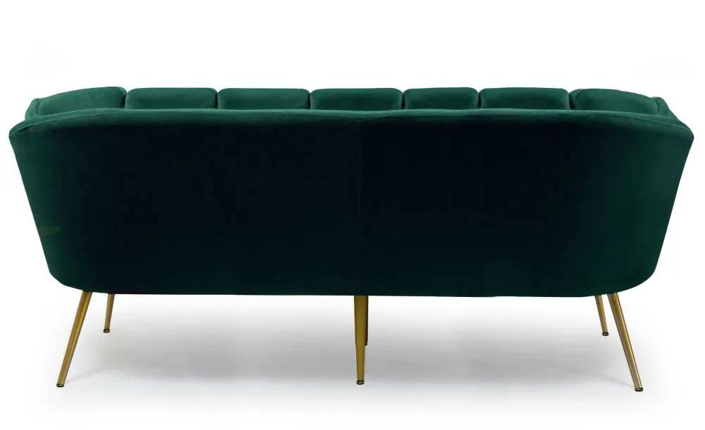 Divano arrotondato 3 posti Brenda velluto verde con gambe dorate
