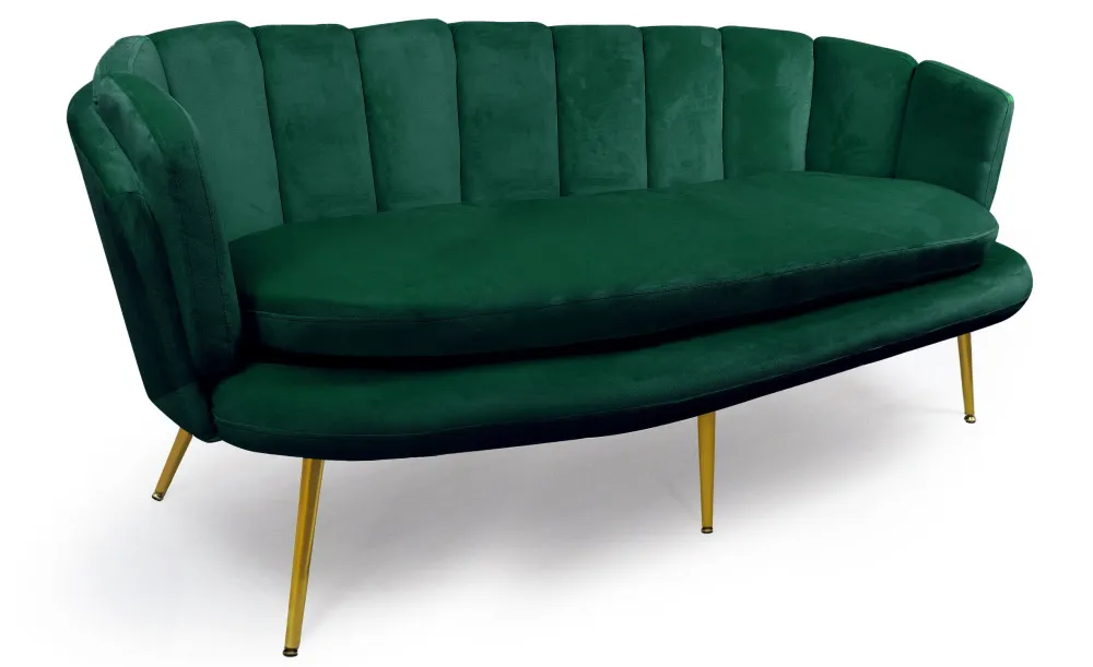 Divano arrotondato 3 posti Brenda velluto verde con gambe dorate