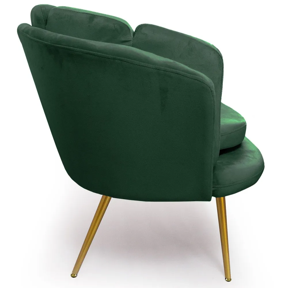 Divano arrotondato 3 posti Brenda velluto verde con gambe dorate